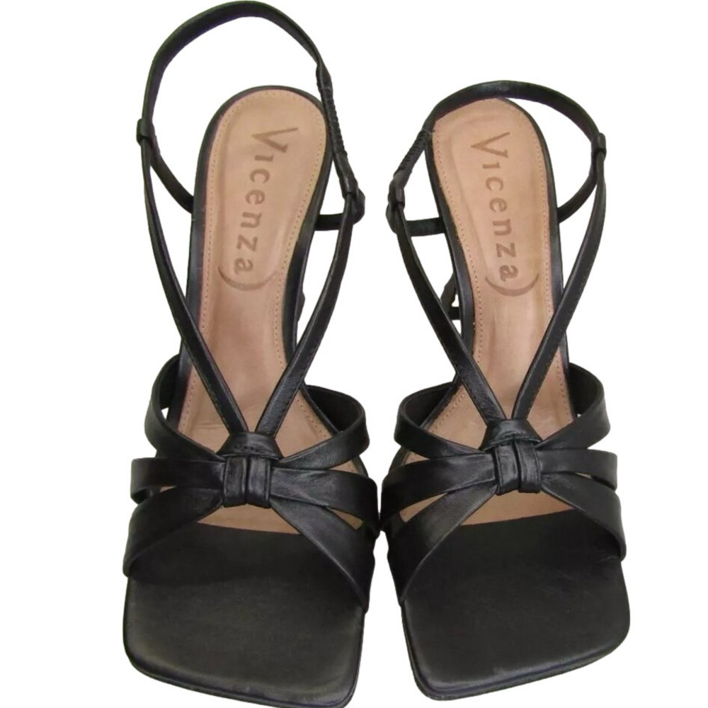 NEW VICENZA Womens Square-Toe Heels Cushioned Slip-On Heel Strap Black Size 9
